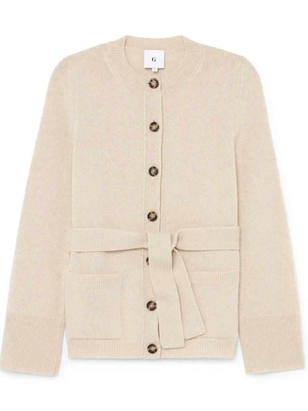 Share G. Label by Goop Virgin Wool Cardigan, No Belt, MED, Oatmeal, MSG 595